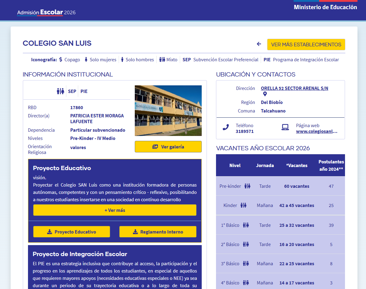 Búsqueda de colegios en SAE